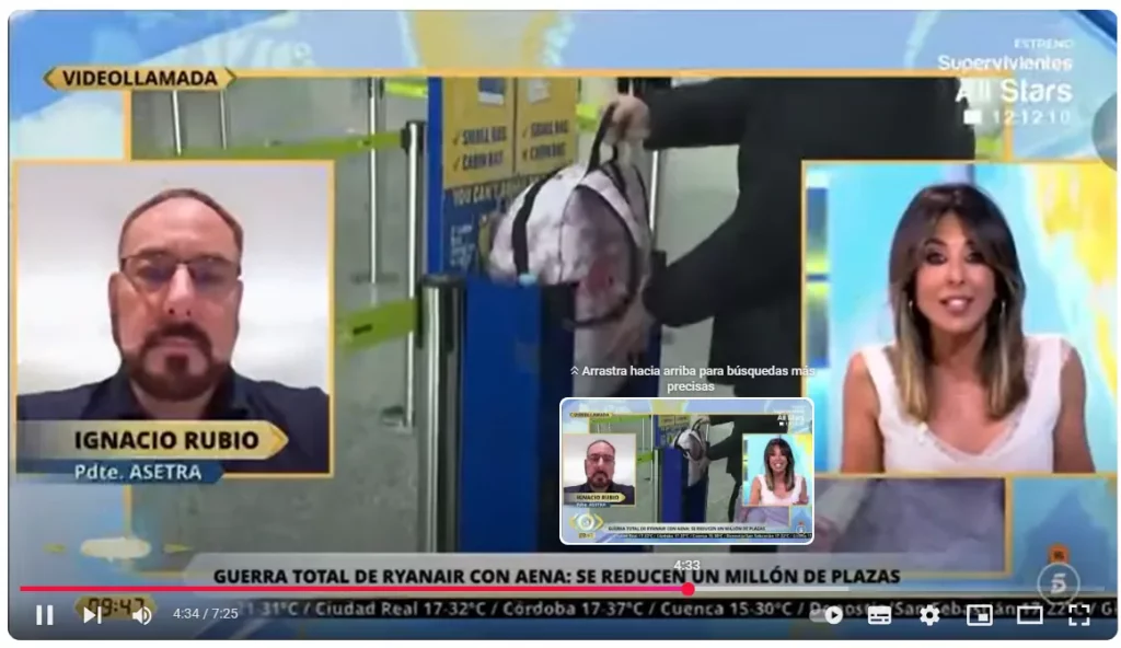 Conflicto entre Ryanair y AENA. Ignacio Rubio da su opinión. Imagen del programa.