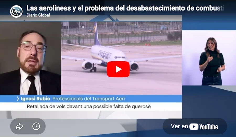 El transporte aéreo ante el riesgo de encarecimiento y desabastecimiento de combustible. Imagen del vídeo de la entrevista.